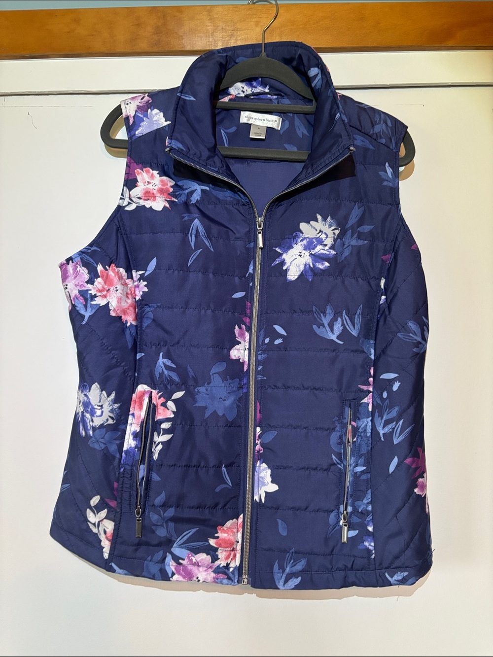 Christopher & Banks Navy Floral Quilted Vest